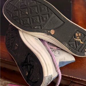 Converse High-Tops with Black Sole and Purple Laces